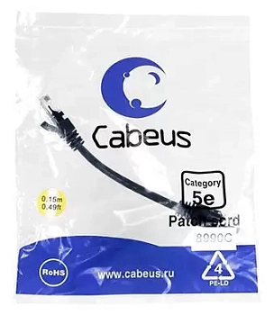 Патч-корд U/UTP Cabeus PC-UTP-RJ45-Cat.5e-0.15m-BK