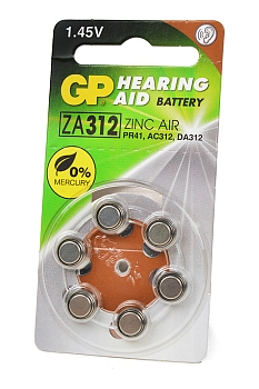 Батарейка (элемент питания) GP Hearing Aid ZA312F-D6 ZA312 BL6, 1 штука