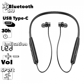 Bluetooth гарнитура HOCO ES64 Easy BT5.0, внутриканальная, громкость +/-, спорт (черный)